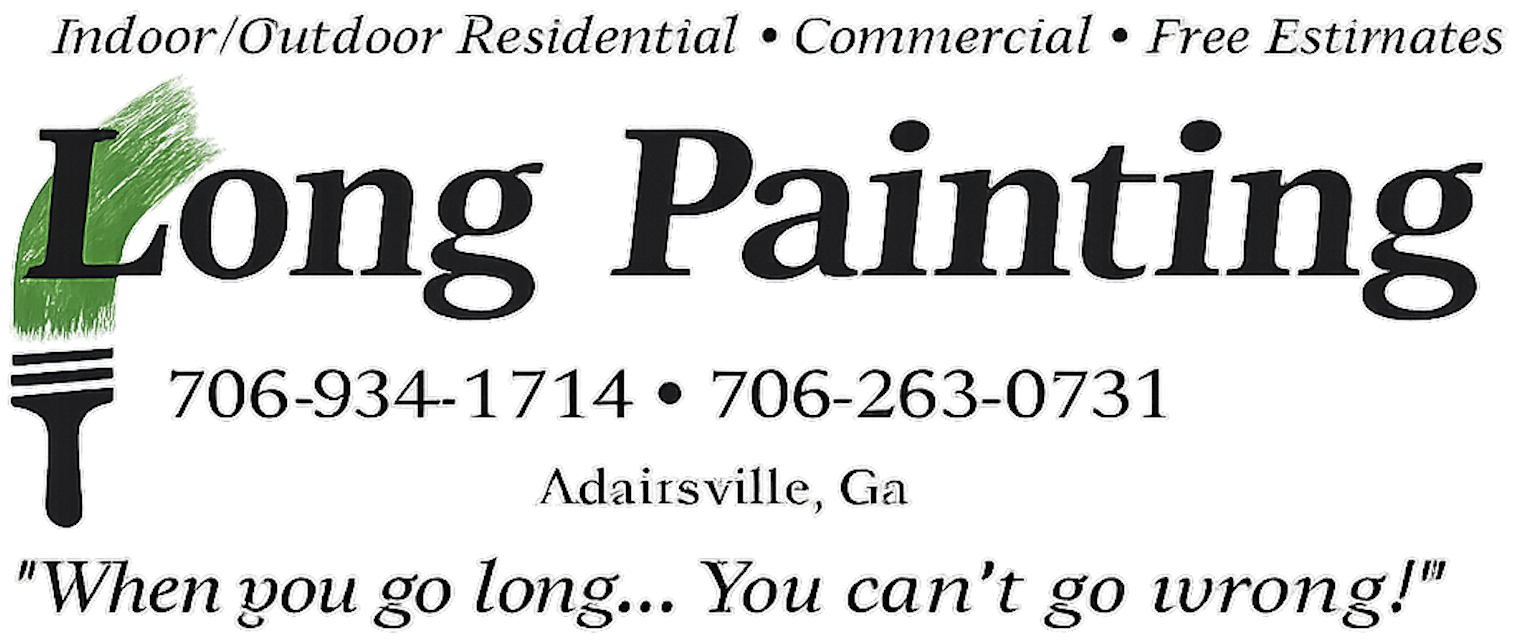 Long Painting logo with paintbrush and contact information for Adairsville, GA